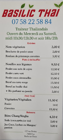Menu / carte de BASILIC THAI à La Roche-sur-Foron