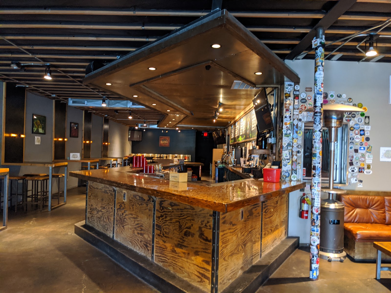 Beer taps lined up on a bar