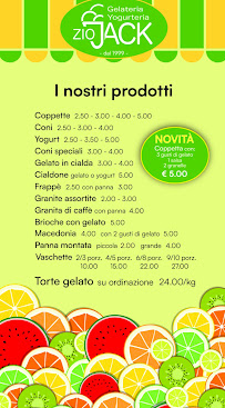 Menu du Gelateria Uncle Jack à Frascati