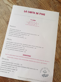 Restaurant français Les Fous de l'Île à Paris (la carte)