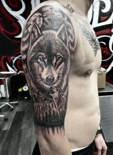Explore black sleeve tattoo ideas, creative tattoo ideas in Silver City, available at Independent Ink Tattoo