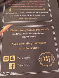 Restaurant indien Taj restaurant à Gonesse (la carte)