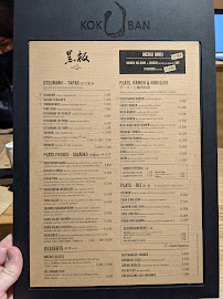 Restaurant japonais Kokuban (Montmartre) à Paris (le menu)