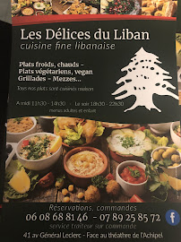 Carte du Restaurant Les délices du Liban à Perpignan