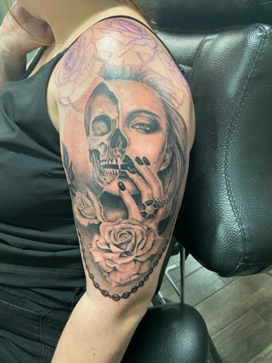 Explore small thigh tattoo ideas, creative tattoo ideas in Hoschton, available at The Golden Mantis Tattoo & Piercing