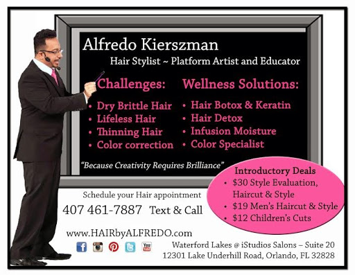 Hair Salon «Hair By Alfredo, iStudio Salons, Studio 15 in Waterford Lakes», reviews and photos, 12301 Lake Underhill Rd #126, Orlando, FL 32828, USA
