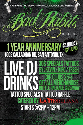 Tattoo Shop «Bad Habits Tattoo Studio», reviews and photos, 1502 Callaghan Rd, San Antonio, TX 78228, USA