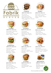 Menu / carte de Fabrik Burger à Lille