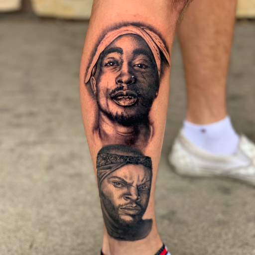 Explore sticker sleeve tattoo ideas, creative tattoo ideas in Roscoe, available at Elevated Ink Tattoo