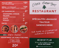 Menu / carte de Chez Georges spécialités libanaises à Bayonne