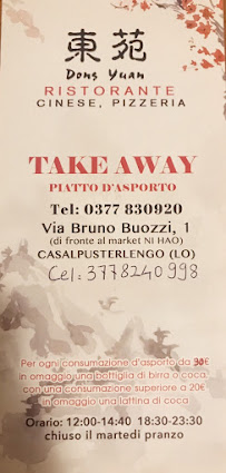 Menu / carte de Dong Yuan - Giardino d'Oriente à Casalpusterlengo