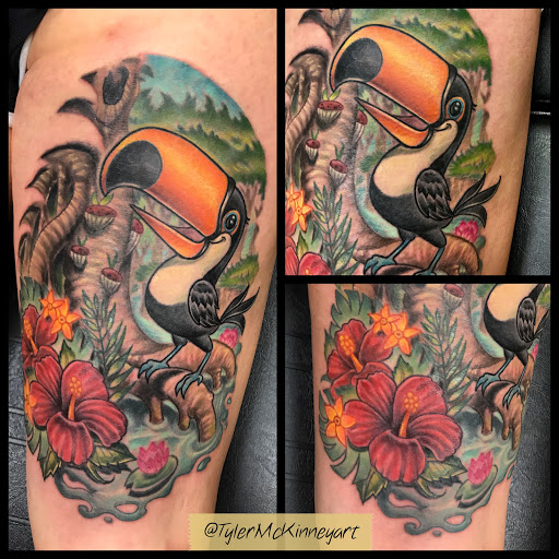 Explore muscle tattoo ideas, creative tattoo ideas in Annapolis, available at Lucky Bird Tattoo