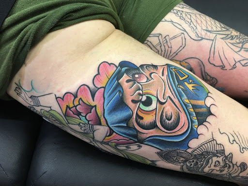 Explore blue flame tattoo ideas, creative tattoo ideas in Albany, available at Make Your Mark Tattoo