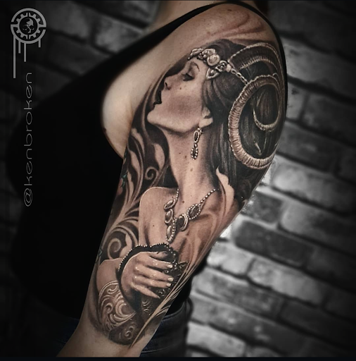 Explore tattoo ideas for bikers, creative tattoo ideas in Woodside, available at Fiction Tattoo Inc.