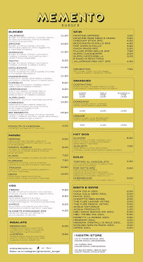 Menu du Memento Burger à Rome