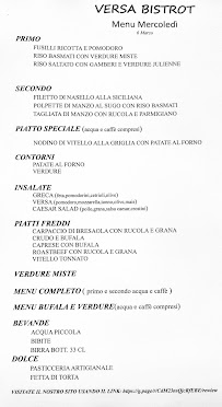 Restaurant italien Versa Bistrot 1957 à Milan (la carte)