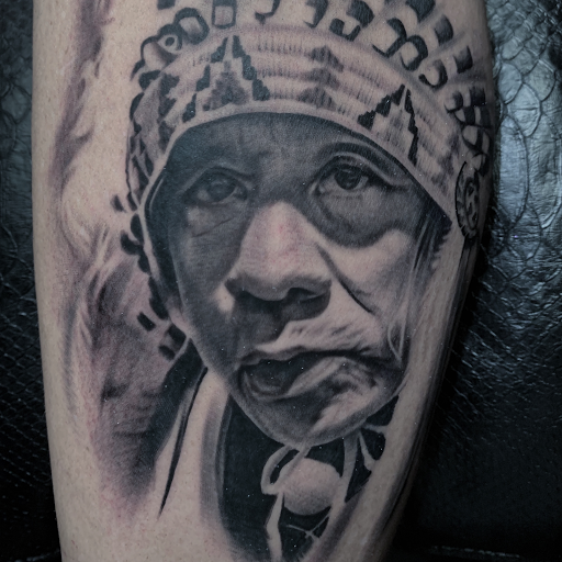 Explore gas mask tattoo ideas, creative tattoo ideas in Wichita Falls, available at Firme Copias Tattoo shop