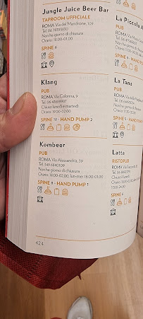 Menu du Kombeer à Rome