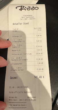 Restaurant italien Rizzo Restaurant à Saarbrücken (le menu)