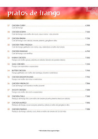 Carte du Indian Punjabi Restaurante à Viana do Castelo