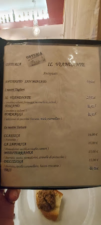 Menu du Osteria Il Viandante à San Miniato