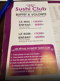 Sushi Club buffet à volonté à Paris menu