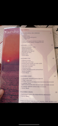 Menu / carte de Kalandria à Palermo