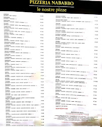 Carte du Nababbo's Pizza à Oristano