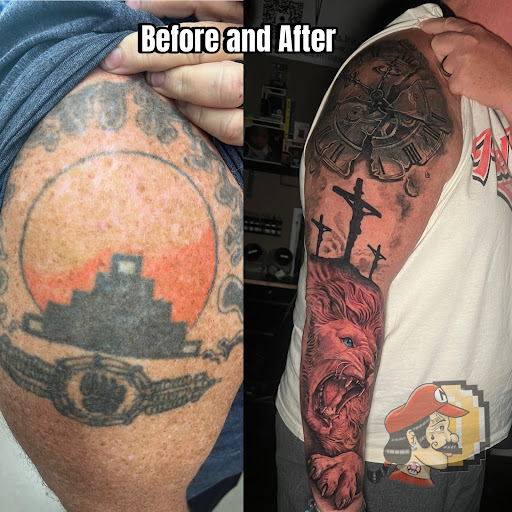 Explore cover up ideas for dark tattoos, creative tattoo ideas in Roanoke, available at Saint Cecilias Art Studio
