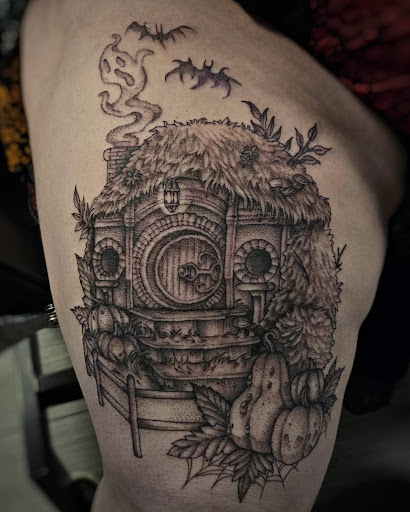 Explore shaded sleeve tattoo ideas, creative tattoo ideas in Palm Harbor, available at Angry Owl Tattoo and Piercing