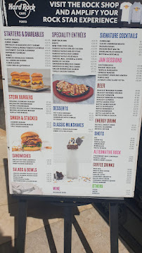 Restaurant américain Hard Rock Cafe à Porto (le menu)