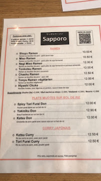 Sapporo à Paris menu