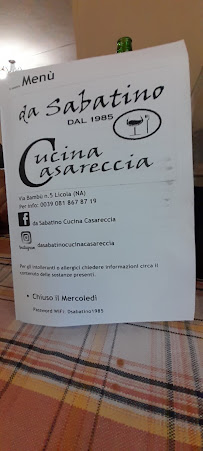 Carte du Cucina Casareccia Sas Da Sabatino à Pozzuoli