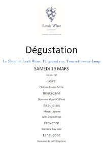 Carte du Leah Wine Cave à vins & Restaurant à Tourrettes-sur-Loup