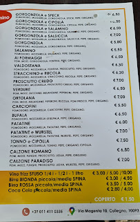 Menu / carte de Pizzeria Ristorante Paradiso à Collegno