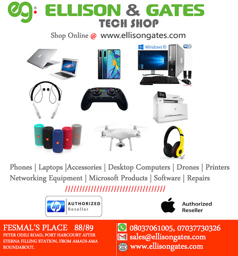 Ellison & Gates Tech Shop (Drone Services, HP Service centers, Laptop Apple and Phone Repairs, PS4 Printer shops), City local Govt, 88/89 Peter Odili Rd, Rainbow Town 500211, Port Harcourt, Nigeria, Computer Repair Service, state Rivers