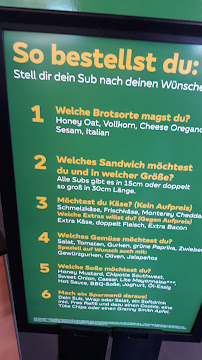 Menu / carte de Subway à Rothenburg ob der Tauber