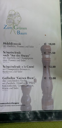 Menu du Zum Grünen Baum à Flieden
