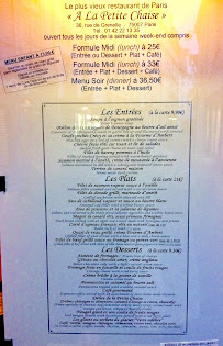 La Petite Chaise à Paris menu
