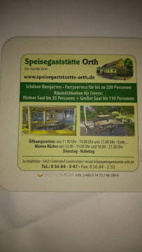 Menu du Speisegaststätte Orth à Frielendorf