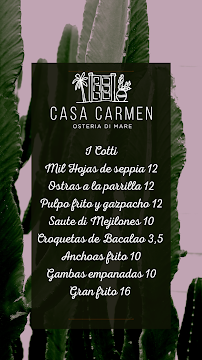 Menu du Casa Carmen à Fregenae