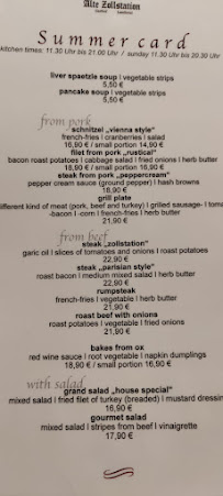 Menu / carte de Alte Zollstation à Pittenhart