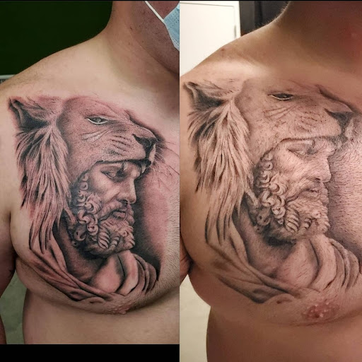 Explore chest tattoos for men ideas, creative tattoo ideas in Lancaster, available at Obscure Tattoo Studio