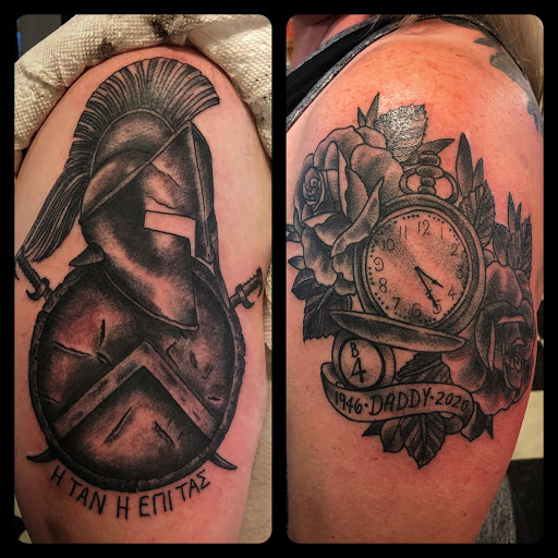Explore spartan warrior tattoo ideas, creative tattoo ideas in Black River Falls, available at Black River Tattoo