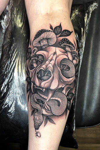 Explore stitch and angel tattoo ideas, creative tattoo ideas in Fairmont, available at Heretic Ink