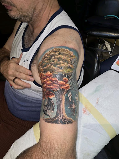 Explore gear tattoo ideas, creative tattoo ideas in Oakville, available at Brass City Tattoo