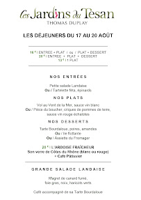 Menu / carte de Les jardins du Tesan à Saint-Laurent-des-Arbres