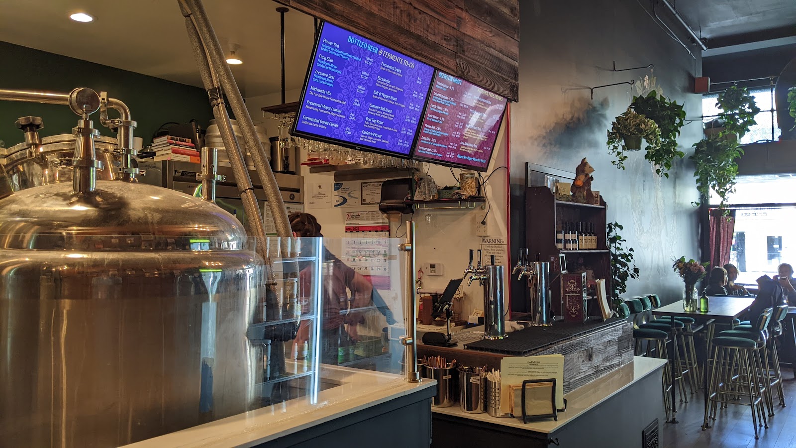 Brewing tanks in a taproom