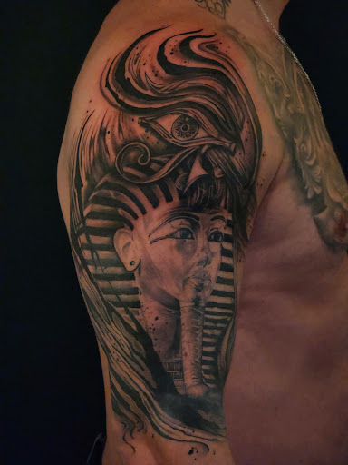 Explore gangster sleeve tattoo ideas, creative tattoo ideas in San Diego, available at Bay Ink Tattoo & Piercing