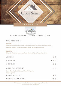 Menu du Restaurant Hotel Chalet Les Blancs Le Clos Sorel à Pra Loup
